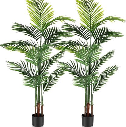 4 Pack Artificial Palm Trees 4Ft 5Ft, Fake Plants Fake Trees Artificial Areca Palm Plants for Outdoor Indoor Faux Tree in Pot for Pool Home Office Housewarming Gift Modern Decoration