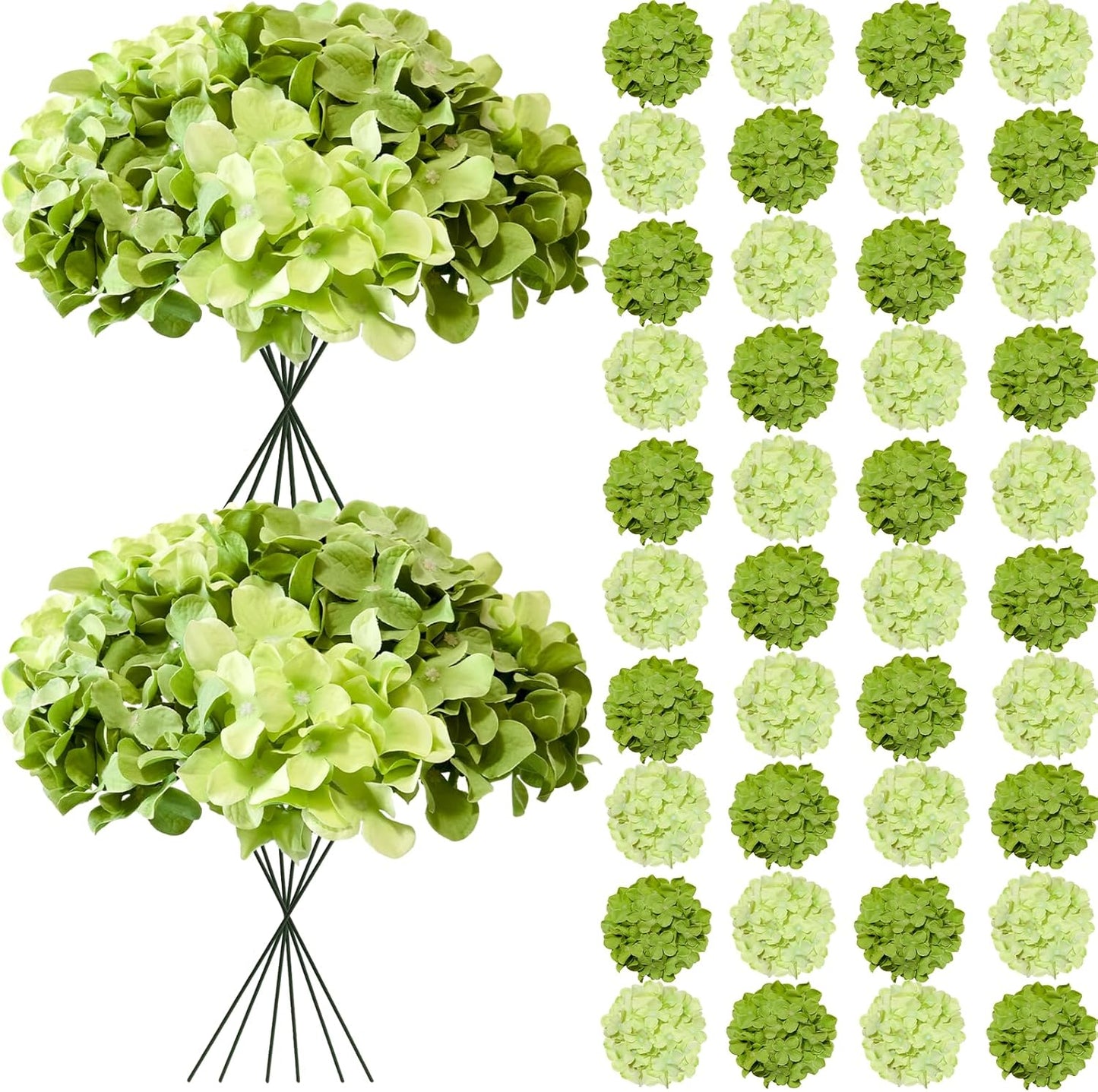 50 Pcs Faux White Blue Hydrangea Artificial Flowers Bulk, Fake Silk Hydrangea Flowers Heads with Stems for Wedding Decorations Garden Party Baby Shower Porch Home Decor Table Centerpieces