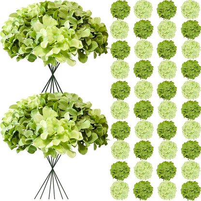50 Pcs Faux White Blue Hydrangea Artificial Flowers Bulk, Fake Silk Hydrangea Flowers Heads with Stems for Wedding Decorations Garden Party Baby Shower Porch Home Decor Table Centerpieces