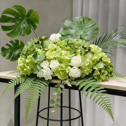50 Pcs Faux White Blue Hydrangea Artificial Flowers Bulk, Fake Silk Hydrangea Flowers Heads with Stems for Wedding Decorations Garden Party Baby Shower Porch Home Decor Table Centerpieces