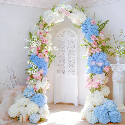50 Pcs Faux White Blue Hydrangea Artificial Flowers Bulk, Fake Silk Hydrangea Flowers Heads with Stems for Wedding Decorations Garden Party Baby Shower Porch Home Decor Table Centerpieces