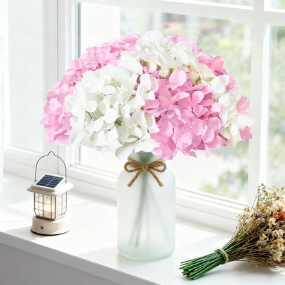 50 Pcs Faux White Blue Hydrangea Artificial Flowers Bulk, Fake Silk Hydrangea Flowers Heads with Stems for Wedding Decorations Garden Party Baby Shower Porch Home Decor Table Centerpieces