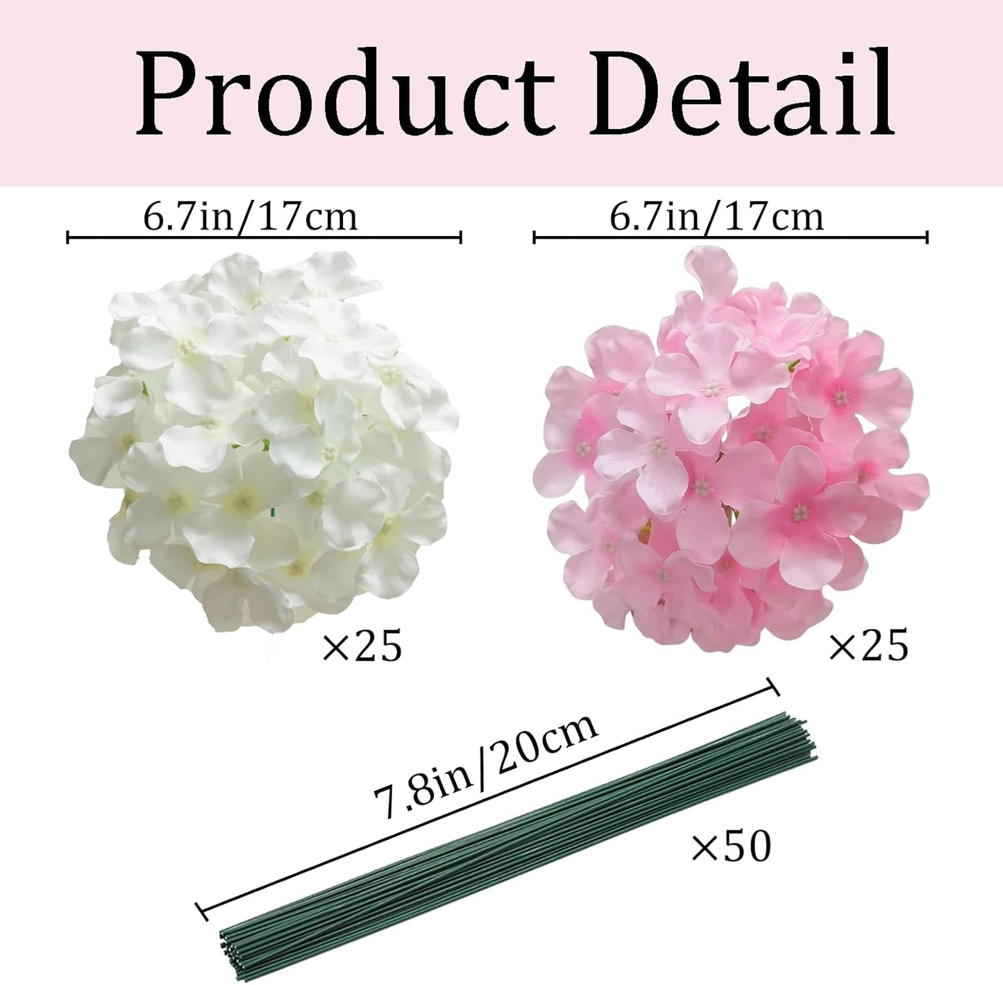 50 Pcs Faux White Blue Hydrangea Artificial Flowers Bulk, Fake Silk Hydrangea Flowers Heads with Stems for Wedding Decorations Garden Party Baby Shower Porch Home Decor Table Centerpieces