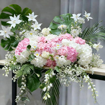 50 Pcs Faux White Blue Hydrangea Artificial Flowers Bulk, Fake Silk Hydrangea Flowers Heads with Stems for Wedding Decorations Garden Party Baby Shower Porch Home Decor Table Centerpieces
