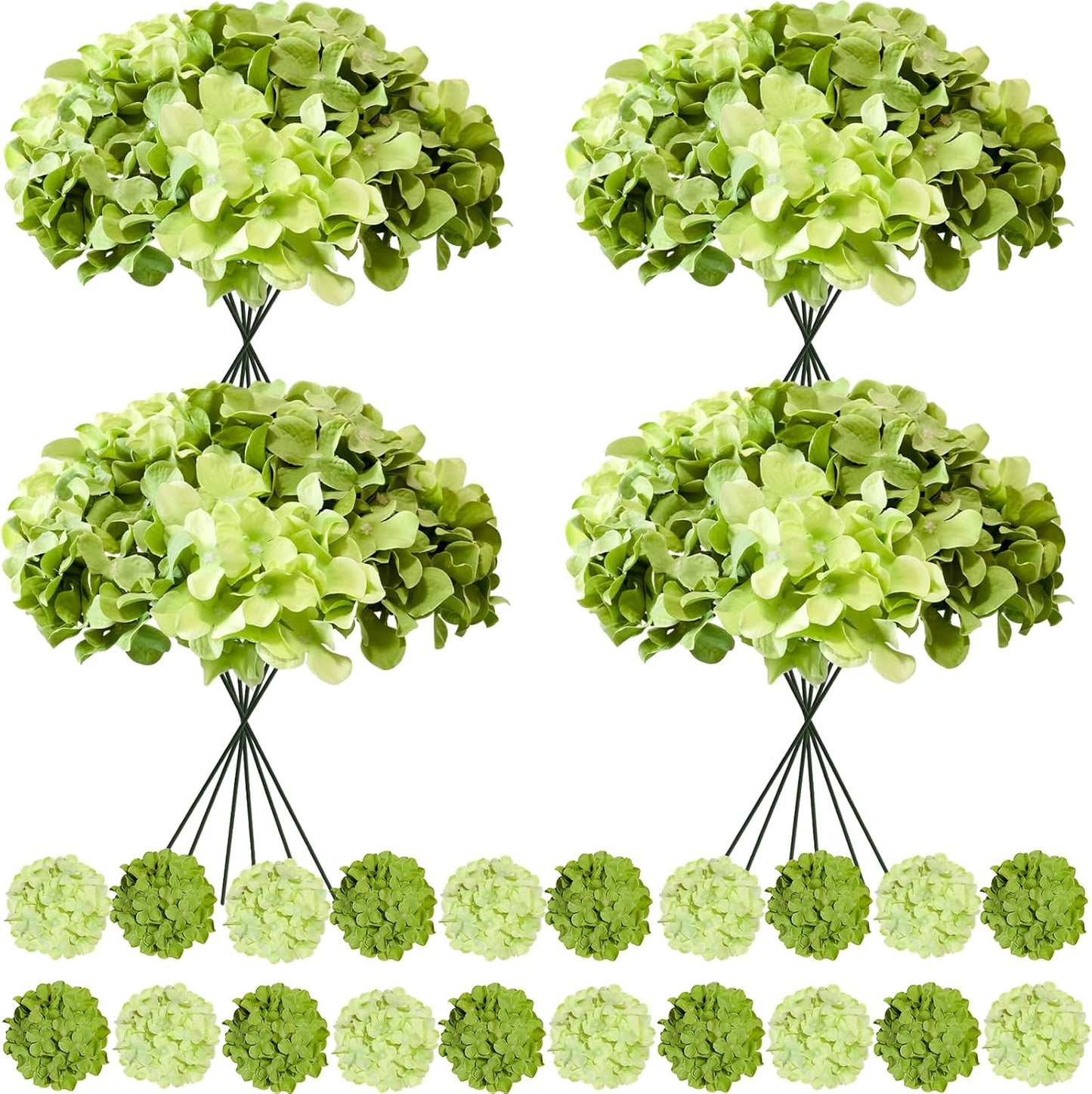 50 Pcs Faux White Blue Hydrangea Artificial Flowers Bulk, Fake Silk Hydrangea Flowers Heads with Stems for Wedding Decorations Garden Party Baby Shower Porch Home Decor Table Centerpieces