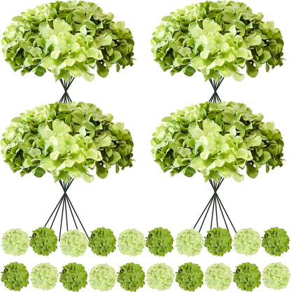 50 Pcs Faux White Blue Hydrangea Artificial Flowers Bulk, Fake Silk Hydrangea Flowers Heads with Stems for Wedding Decorations Garden Party Baby Shower Porch Home Decor Table Centerpieces