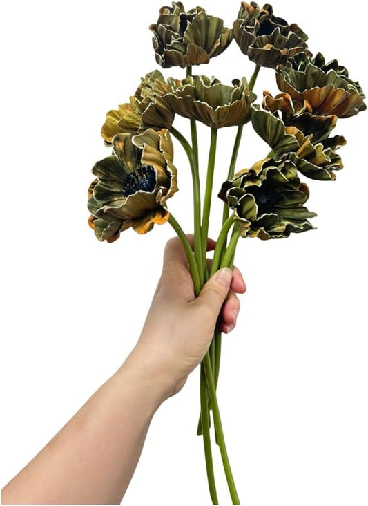 8 Stem 13" Artificial Flowers Poppy Flowers with Stems,Real Touch Anemone PU Fake Wild Flowers Bulk for Kitchen Table Centerpiece Vase,Wedding Bouquets for Bride Bridesmaid Backdrop Arch Wall (white)