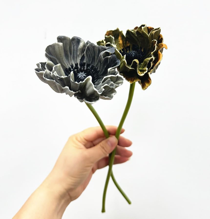8 Stem 13" Artificial Flowers Poppy Flowers with Stems,Real Touch Anemone PU Fake Wild Flowers Bulk for Kitchen Table Centerpiece Vase,Wedding Bouquets for Bride Bridesmaid Backdrop Arch Wall (white)