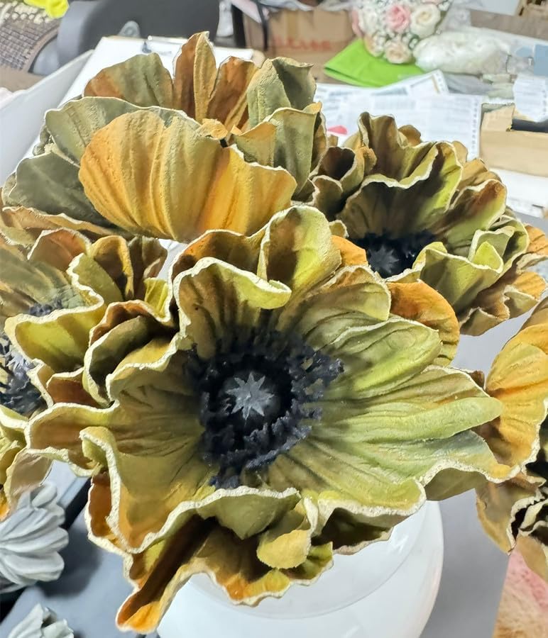 8 Stem 13" Artificial Flowers Poppy Flowers with Stems,Real Touch Anemone PU Fake Wild Flowers Bulk for Kitchen Table Centerpiece Vase,Wedding Bouquets for Bride Bridesmaid Backdrop Arch Wall (white)