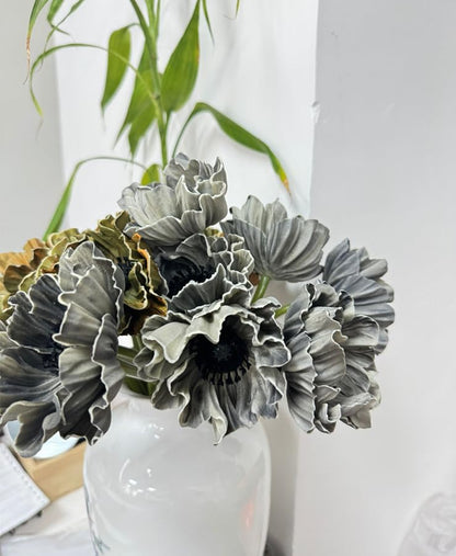 8 Stem 13" Artificial Flowers Poppy Flowers with Stems,Real Touch Anemone PU Fake Wild Flowers Bulk for Kitchen Table Centerpiece Vase,Wedding Bouquets for Bride Bridesmaid Backdrop Arch Wall (white)