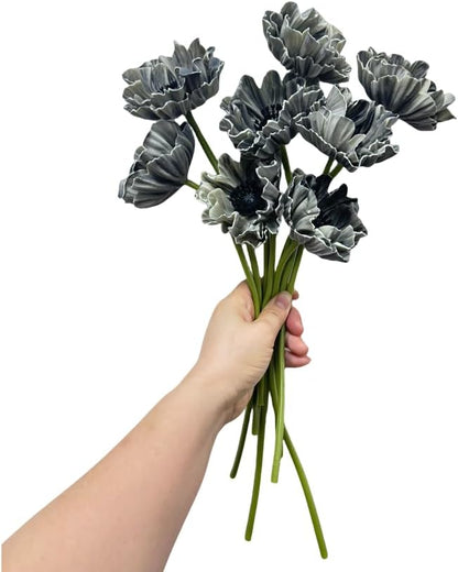 8 Stem 13" Artificial Flowers Poppy Flowers with Stems,Real Touch Anemone PU Fake Wild Flowers Bulk for Kitchen Table Centerpiece Vase,Wedding Bouquets for Bride Bridesmaid Backdrop Arch Wall (white)