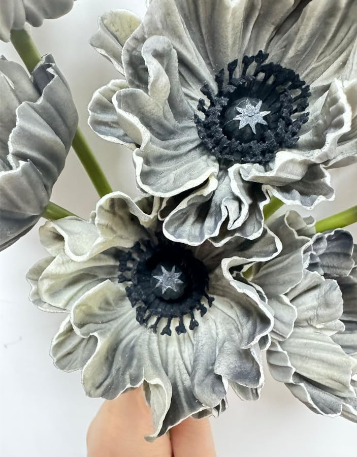 8 Stem 13" Artificial Flowers Poppy Flowers with Stems,Real Touch Anemone PU Fake Wild Flowers Bulk for Kitchen Table Centerpiece Vase,Wedding Bouquets for Bride Bridesmaid Backdrop Arch Wall (white)