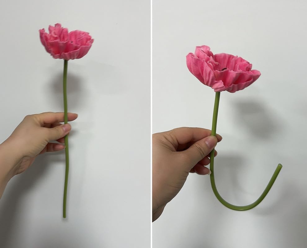 8 Stem 13" Artificial Flowers Poppy Flowers with Stems,Real Touch Anemone PU Fake Wild Flowers Bulk for Kitchen Table Centerpiece Vase,Wedding Bouquets for Bride Bridesmaid Backdrop Arch Wall (white)