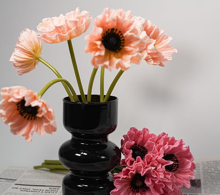 8 Stem 13" Artificial Flowers Poppy Flowers with Stems,Real Touch Anemone PU Fake Wild Flowers Bulk for Kitchen Table Centerpiece Vase,Wedding Bouquets for Bride Bridesmaid Backdrop Arch Wall (white)