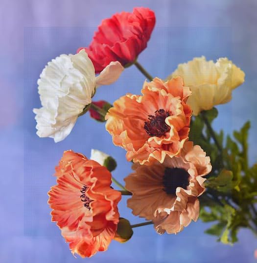 8 Stem 13" Artificial Flowers Poppy Flowers with Stems,Real Touch Anemone PU Fake Wild Flowers Bulk for Kitchen Table Centerpiece Vase,Wedding Bouquets for Bride Bridesmaid Backdrop Arch Wall (white)