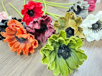 8 Stem 13" Artificial Flowers Poppy Flowers with Stems,Real Touch Anemone PU Fake Wild Flowers Bulk for Kitchen Table Centerpiece Vase,Wedding Bouquets for Bride Bridesmaid Backdrop Arch Wall (white)