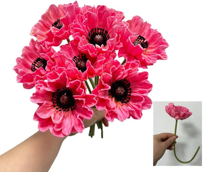 8 Stem 13" Artificial Flowers Poppy Flowers with Stems,Real Touch Anemone PU Fake Wild Flowers Bulk for Kitchen Table Centerpiece Vase,Wedding Bouquets for Bride Bridesmaid Backdrop Arch Wall (white)