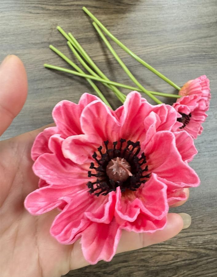 8 Stem 13" Artificial Flowers Poppy Flowers with Stems,Real Touch Anemone PU Fake Wild Flowers Bulk for Kitchen Table Centerpiece Vase,Wedding Bouquets for Bride Bridesmaid Backdrop Arch Wall (white)