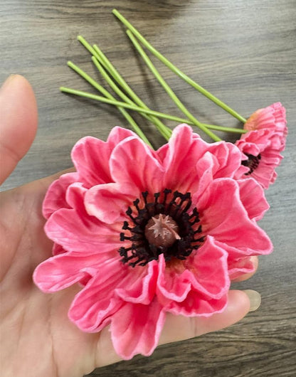 8 Stem 13" Artificial Flowers Poppy Flowers with Stems,Real Touch Anemone PU Fake Wild Flowers Bulk for Kitchen Table Centerpiece Vase,Wedding Bouquets for Bride Bridesmaid Backdrop Arch Wall (white)