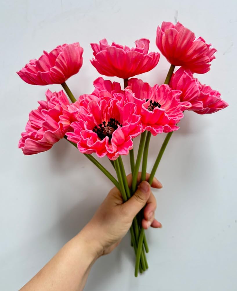 8 Stem 13" Artificial Flowers Poppy Flowers with Stems,Real Touch Anemone PU Fake Wild Flowers Bulk for Kitchen Table Centerpiece Vase,Wedding Bouquets for Bride Bridesmaid Backdrop Arch Wall (white)