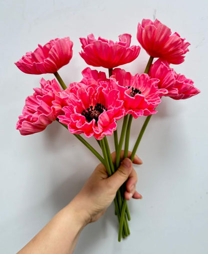 8 Stem 13" Artificial Flowers Poppy Flowers with Stems,Real Touch Anemone PU Fake Wild Flowers Bulk for Kitchen Table Centerpiece Vase,Wedding Bouquets for Bride Bridesmaid Backdrop Arch Wall (white)