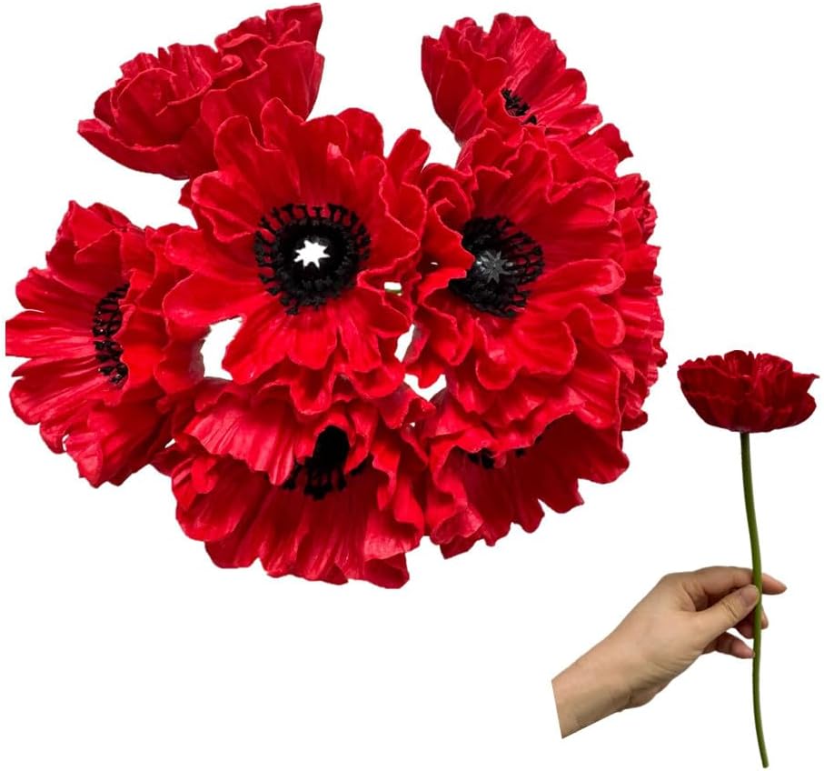 8 Stem 13" Artificial Flowers Poppy Flowers with Stems,Real Touch Anemone PU Fake Wild Flowers Bulk for Kitchen Table Centerpiece Vase,Wedding Bouquets for Bride Bridesmaid Backdrop Arch Wall (white)