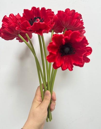 8 Stem 13" Artificial Flowers Poppy Flowers with Stems,Real Touch Anemone PU Fake Wild Flowers Bulk for Kitchen Table Centerpiece Vase,Wedding Bouquets for Bride Bridesmaid Backdrop Arch Wall (white)
