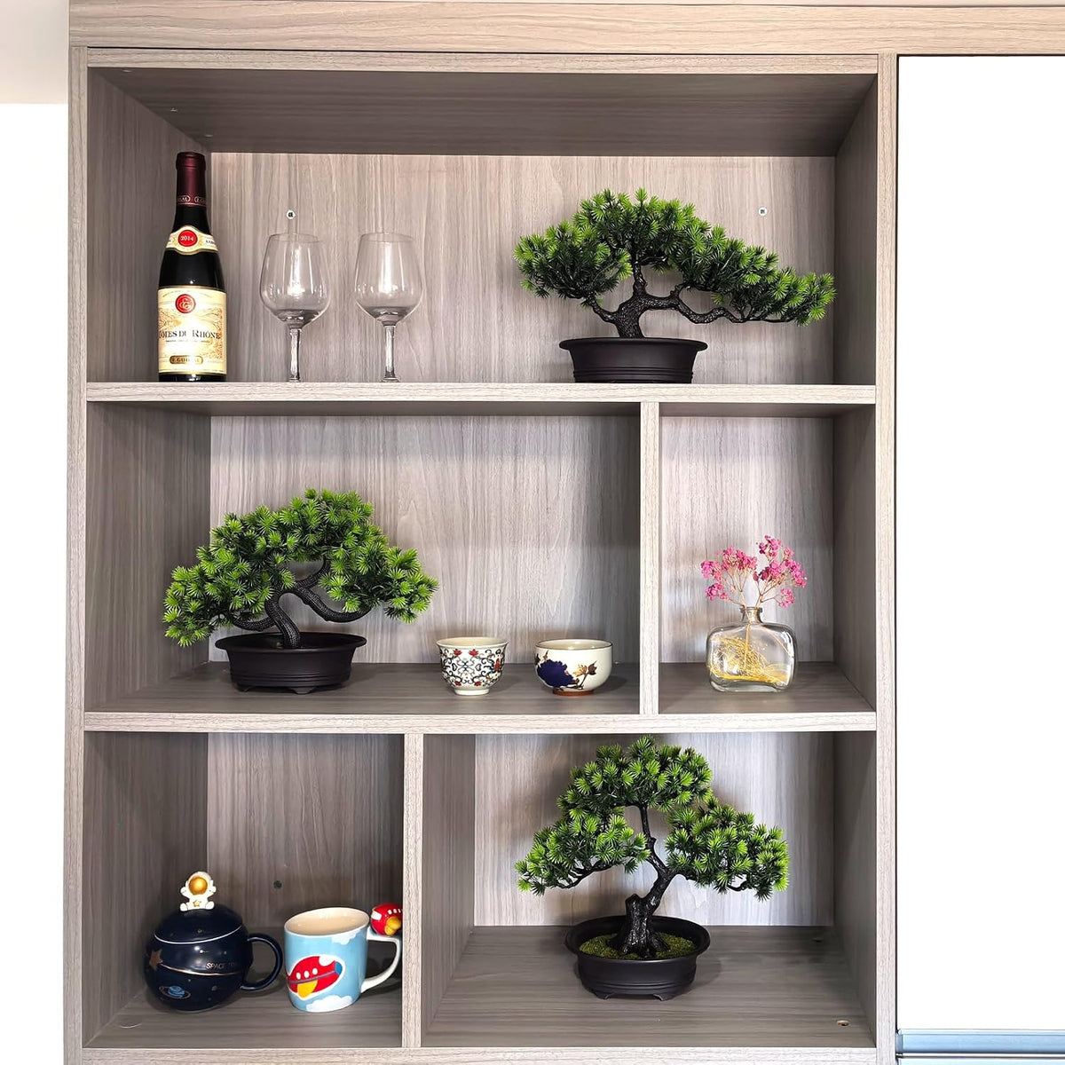 Artificial Bonsai Pine Tree Fake Desk Plants Commercial Reception Charm Adornment Home Decor Office Bookshelf Decor (Green)