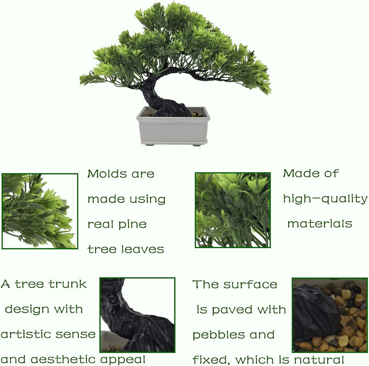 Artificial Bonsai Pine Tree Fake Desk Plants Commercial Reception Charm Adornment Home Decor Office Bookshelf Decor (Green)