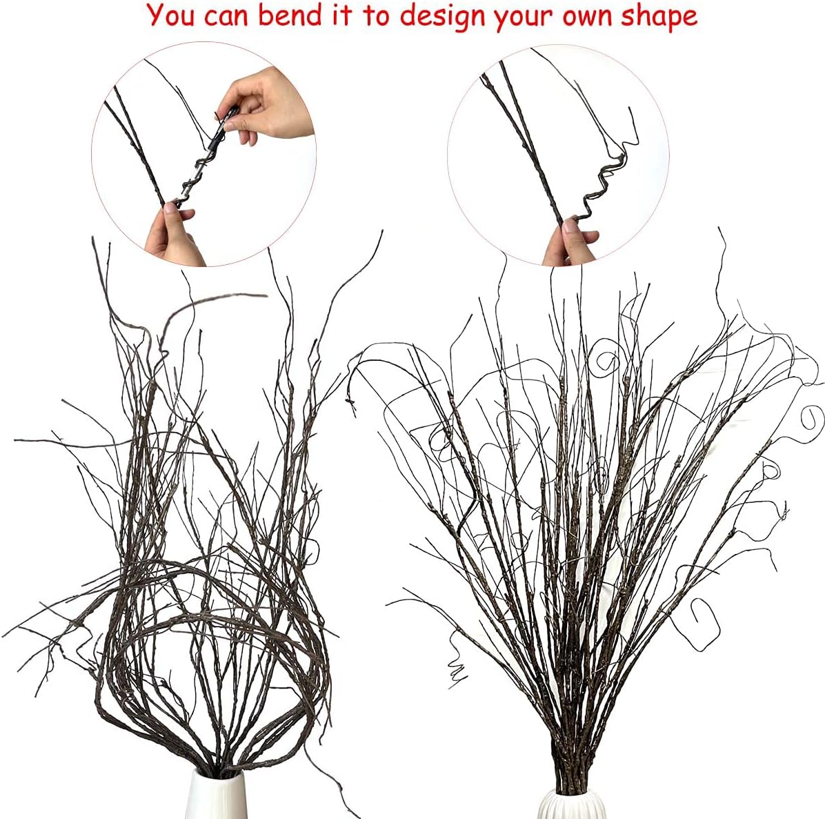 5Pcs 29.5" Lifelike Dry Willow Branches Bendable Iron Wires Artificial Floral Flower Stub Stem DIY Craft Wedding Home Room Office Hotel Hall Decoration