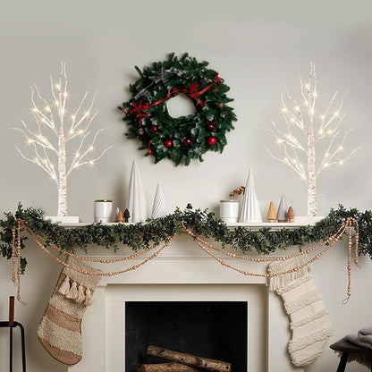 Christmas Tree Decorations, White Birch Tree with LED Lights- Set of 4, Warm White Small Tree Lights Battery Powered/USB, Timer Lighted Tree for Home Wedding Indoor Outdoor Decor (2 FT)