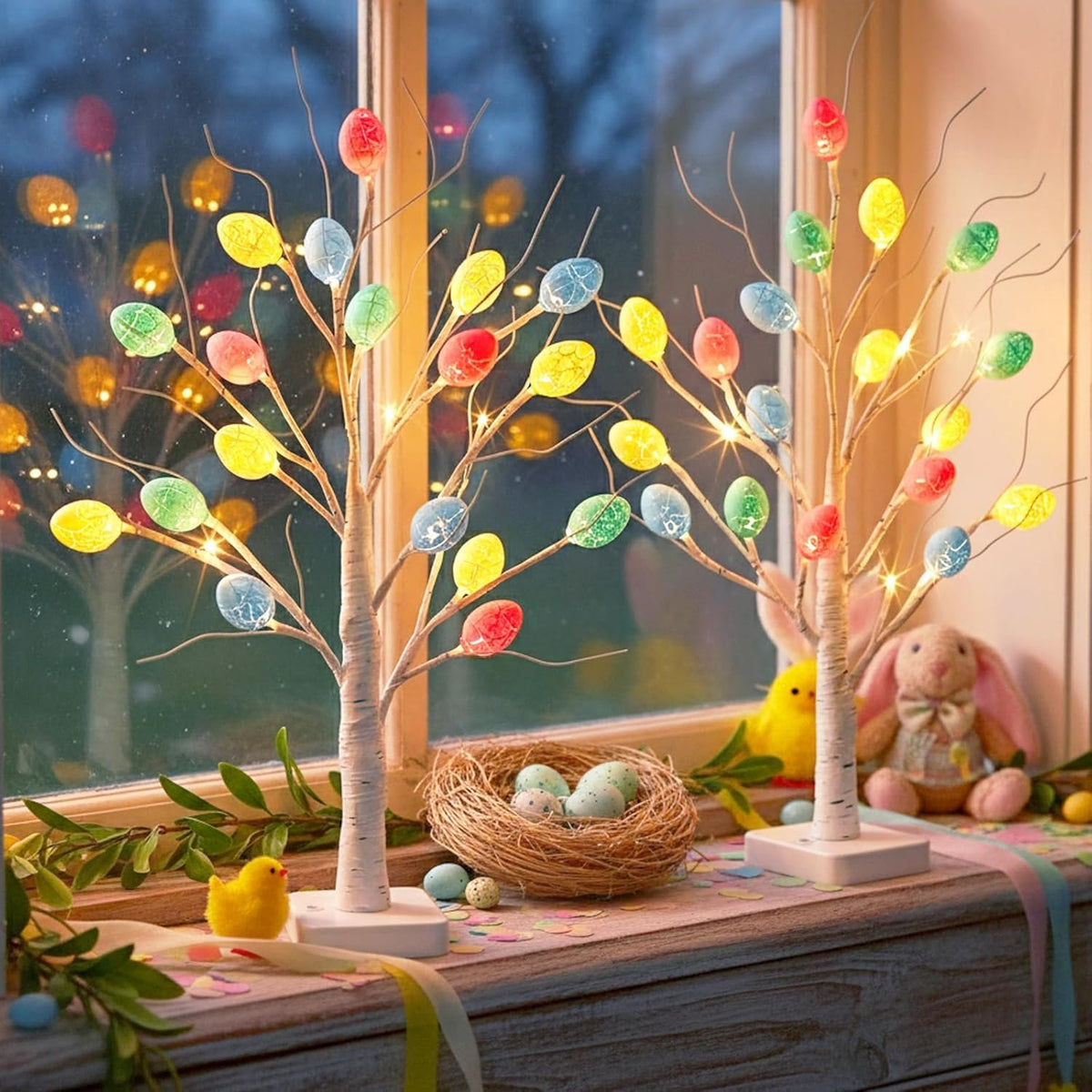 Christmas Tree Decorations, White Birch Tree with LED Lights- Set of 4, Warm White Small Tree Lights Battery Powered/USB, Timer Lighted Tree for Home Wedding Indoor Outdoor Decor (2 FT)