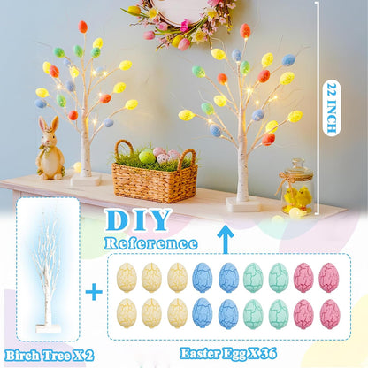 Christmas Tree Decorations, White Birch Tree with LED Lights- Set of 4, Warm White Small Tree Lights Battery Powered/USB, Timer Lighted Tree for Home Wedding Indoor Outdoor Decor (2 FT)