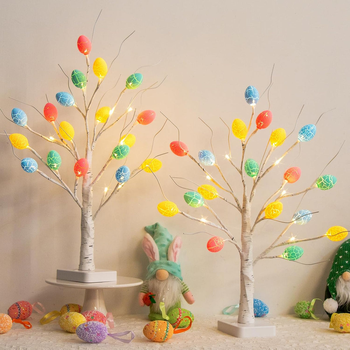 Christmas Tree Decorations, White Birch Tree with LED Lights- Set of 4, Warm White Small Tree Lights Battery Powered/USB, Timer Lighted Tree for Home Wedding Indoor Outdoor Decor (2 FT)