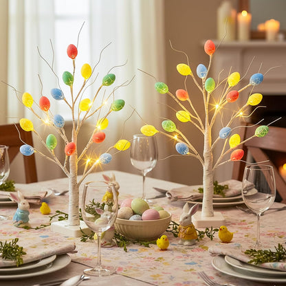 Christmas Tree Decorations, White Birch Tree with LED Lights- Set of 4, Warm White Small Tree Lights Battery Powered/USB, Timer Lighted Tree for Home Wedding Indoor Outdoor Decor (2 FT)