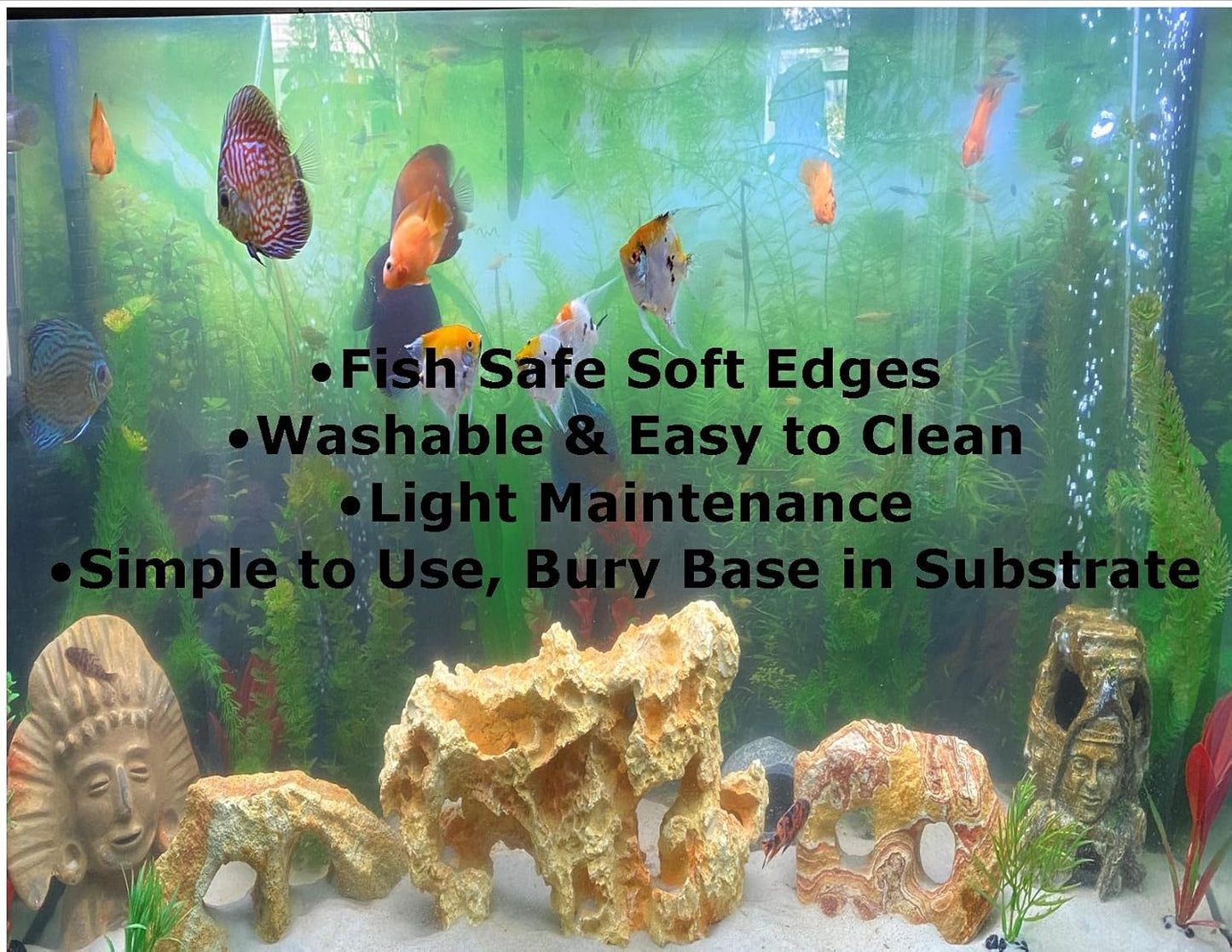 Masold Natural Looking Aquarium Stepped Rock Ornament with Artificial Moss 12 Inches Long, Gray Slate Rock Mountain Ledge Artificial Bridge Decorative Resin Basking Rock Fish Tank Decoration