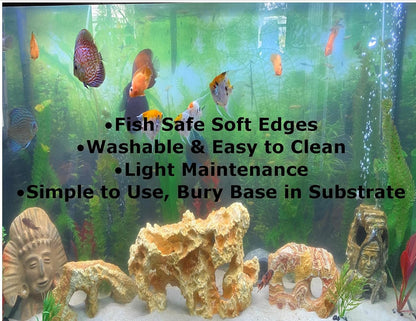 Masold Natural Looking Aquarium Stepped Rock Ornament with Artificial Moss 12 Inches Long, Gray Slate Rock Mountain Ledge Artificial Bridge Decorative Resin Basking Rock Fish Tank Decoration