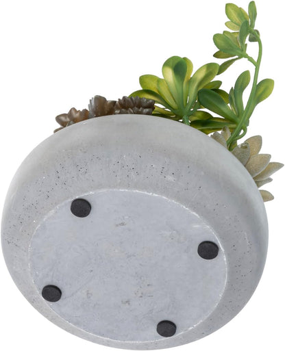 MyGift 8 Inch Round Modern Artificial Succulent Arrangement Potted in Gray Concrete Plant Bowl, Assorted Faux Mini Succulents in a Decorative Planter Pot
