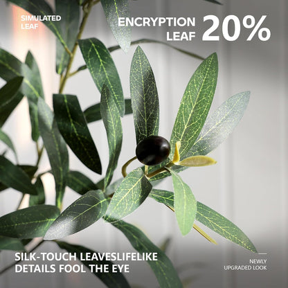 Artificial Olive Tree 7FT Faux Plant Home Decor - Large White Pot with Lifelike Silk Leaves, UV Resistant & No Maintenance - Indoor Outdoor Fake Tree for Modern Office Living Room,VN164