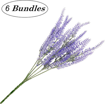 6 Bundles Artificial Lavender Stems, 15-inch Purple Faux Flowers