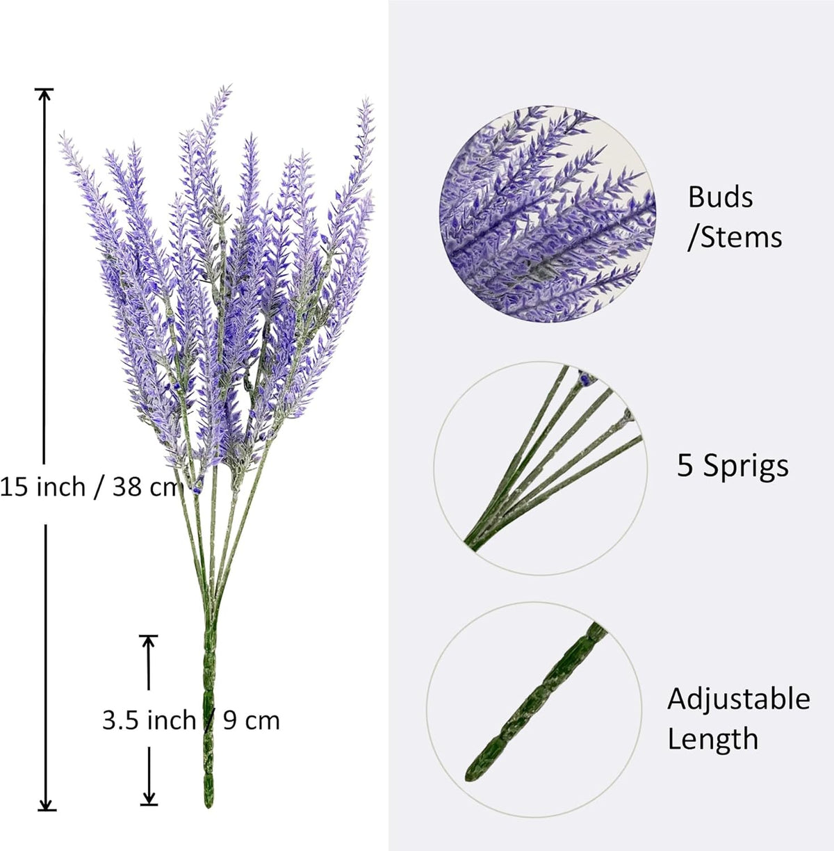 6 Bundles Artificial Lavender Stems, 15-inch Purple Faux Flowers