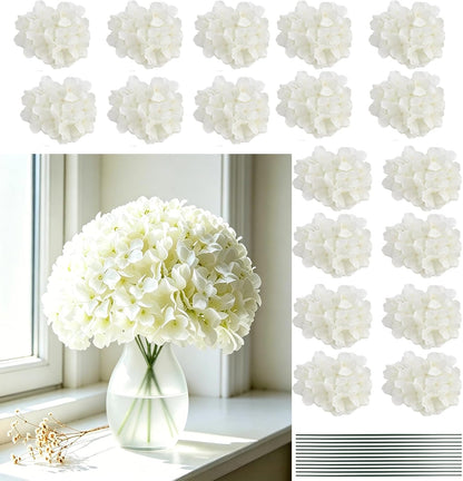 10pcs Hydrangea Artificial Flowers Bulk Heads with Stems Fade-Resistant Reusable for DIY Flower Walls Wreaths Wedding Centerpieces Home Garden Table Party Decoration