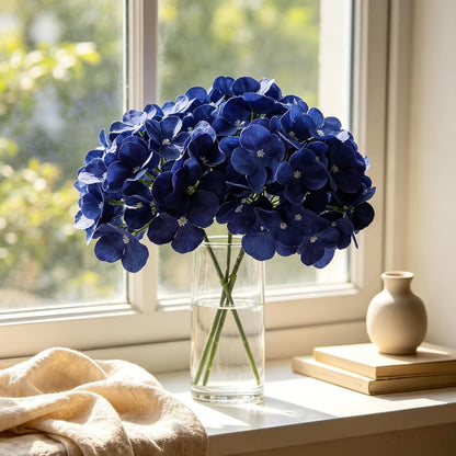 10pcs Hydrangea Artificial Flowers Bulk Heads with Stems Fade-Resistant Reusable for DIY Flower Walls Wreaths Wedding Centerpieces Home Garden Table Party Decoration