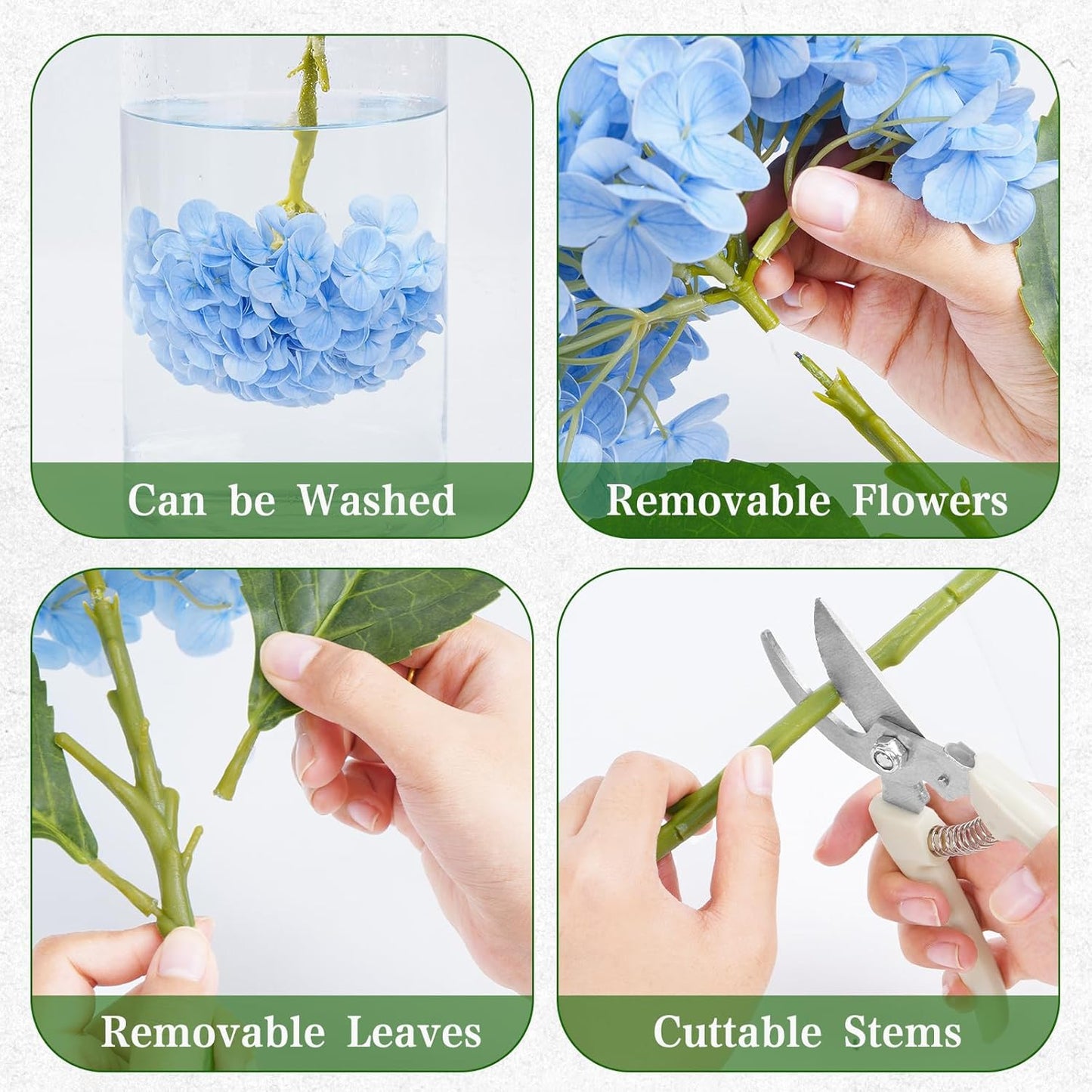 White Hydrangea Artificial Flowers, Real Touch Latex, 4 Pcs | Soft Petals, 19.6-In Flexible Stems, Full Lifelike Blooms, Washable, Home Decor, Wedding Centerpieces, Floral Arrangements