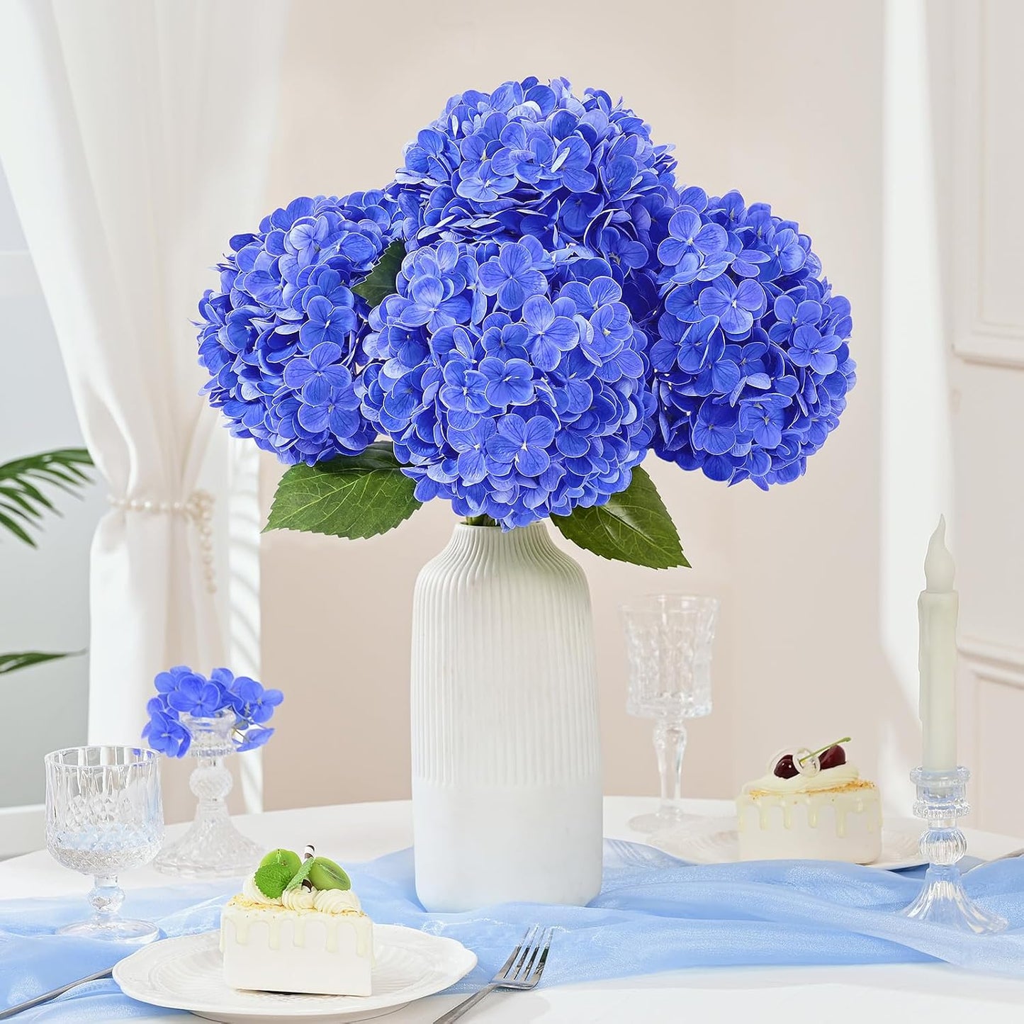 White Hydrangea Artificial Flowers, Real Touch Latex, 4 Pcs | Soft Petals, 19.6-In Flexible Stems, Full Lifelike Blooms, Washable, Home Decor, Wedding Centerpieces, Floral Arrangements