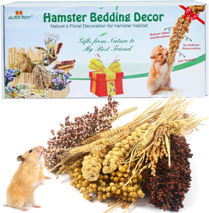 Natural Hamster Bedding, Hamster Herbs Flowers for Hamster Cage Enclosure Habitat Decor Hamster Sprays for Dwarf Syrian Guinea Hamsters Gerbil Degus or Other Small Animals（Flower Grain Version）