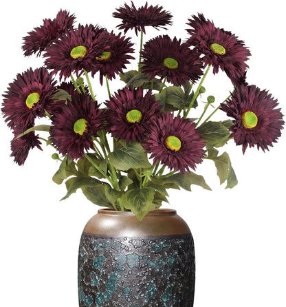 Gerbera Daisy Artificial Flowers, 5 Pcs Fake Daisies, 15 Heads Silk Chrysanthemum Flowers with Stems, Bulk for DIY Home Wedding Party Vase Centerpieces Garland Wreath Decoration(Orange)