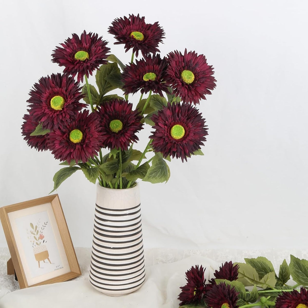 Gerbera Daisy Artificial Flowers, 5 Pcs Fake Daisies, 15 Heads Silk Chrysanthemum Flowers with Stems, Bulk for DIY Home Wedding Party Vase Centerpieces Garland Wreath Decoration(Orange)