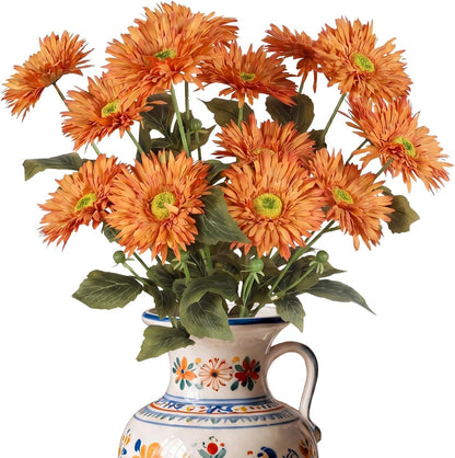Gerbera Daisy Artificial Flowers, 5 Pcs Fake Daisies, 15 Heads Silk Chrysanthemum Flowers with Stems, Bulk for DIY Home Wedding Party Vase Centerpieces Garland Wreath Decoration(Orange)