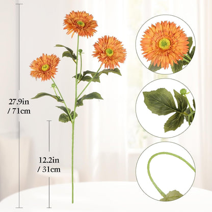 Gerbera Daisy Artificial Flowers, 5 Pcs Fake Daisies, 15 Heads Silk Chrysanthemum Flowers with Stems, Bulk for DIY Home Wedding Party Vase Centerpieces Garland Wreath Decoration(Orange)